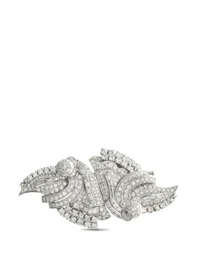 Pre-owned Lb Exclusive Diamond Geometric Brooch In Silver
