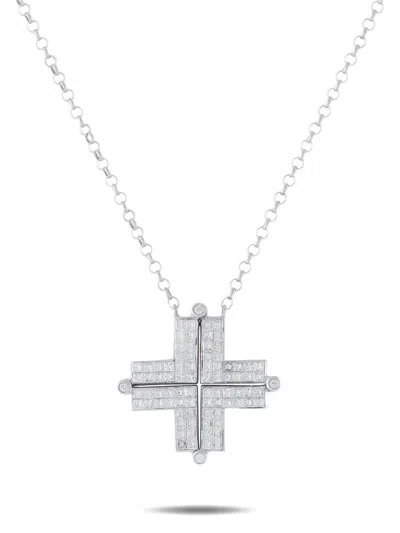 Pre-owned Lb Exclusive Diamond Geometric-pendant Necklace In Silver