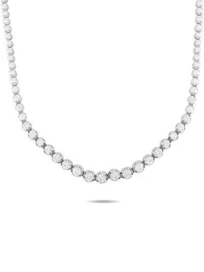 Pre-owned Lb Exclusive Diamond Graduated Tennis Necklace In Silver
