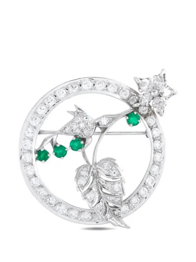 Pre-owned Lb Exclusive Diamond Green Brooch In Silver