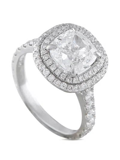 Pre-owned Lb Exclusive Diamond Halo Ring In Silver