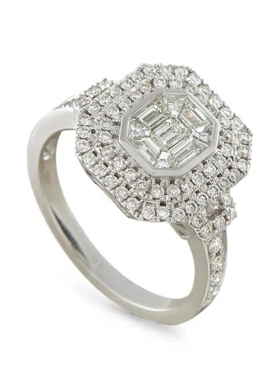 Pre-owned Lb Exclusive Diamond Halo Ring In Silver