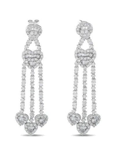 Pre-owned Lb Exclusive Diamond Heart Drop Earrings In Silver
