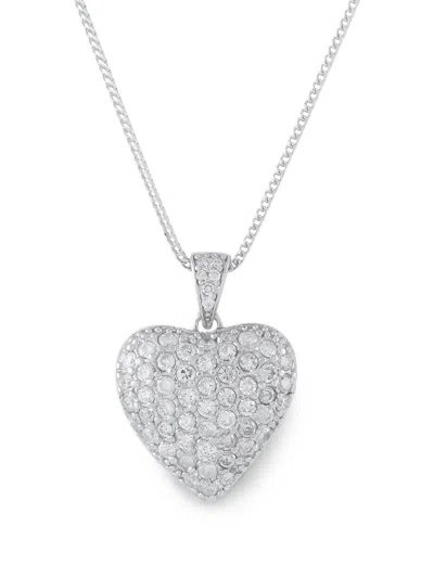 Pre-owned Lb Exclusive Diamond Heart-pendant Necklace In Silver