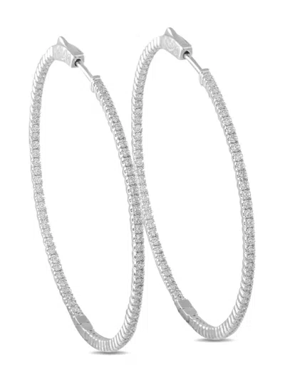 Pre-owned Lb Exclusive Diamond Hoop Earrings In Silver