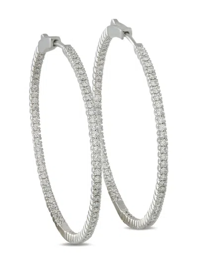 Pre-owned Lb Exclusive Diamond Hoop Earrings In Silver