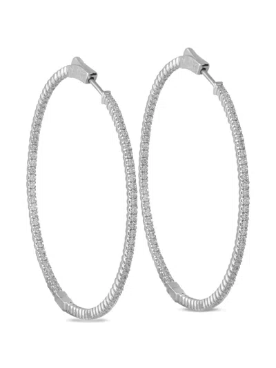 Pre-owned Lb Exclusive Diamond Hoop Earrings In Silver