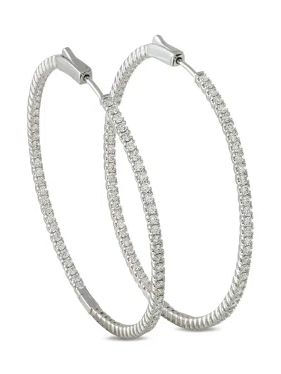 Pre-owned Lb Exclusive Diamond Hoop Earrings In Silver