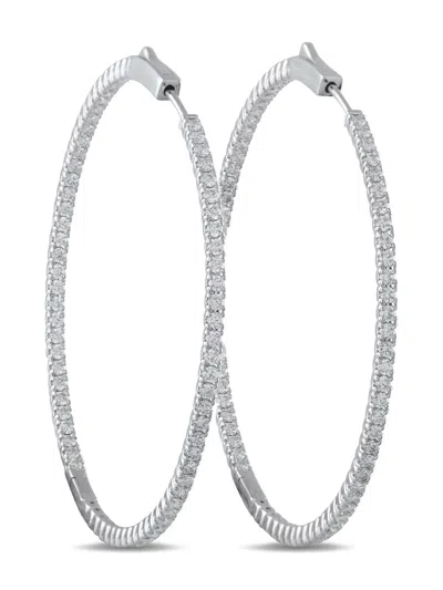 Pre-owned Lb Exclusive Diamond Hoop Earrings In Silver