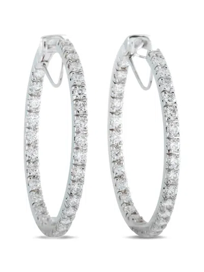 Pre-owned Lb Exclusive Diamond Hoop Earrings In Silver