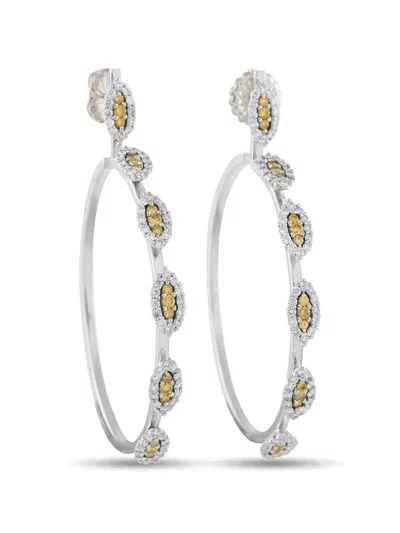 Pre-owned Lb Exclusive Diamond Hoop Earrings In Silver
