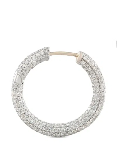 Pre-owned Lb Exclusive Diamond Hoop Earrings In Silver