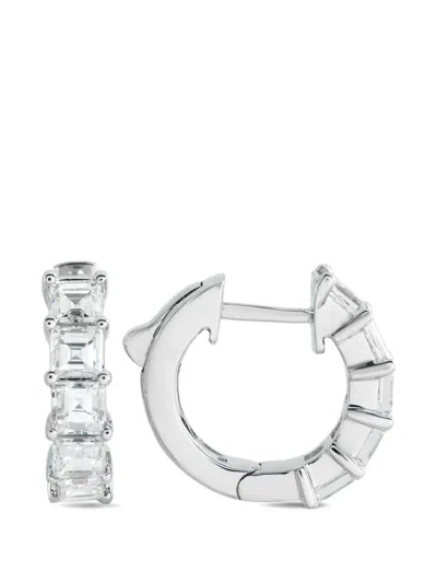 Pre-owned Lb Exclusive Diamond Hoop Earrings In Silver