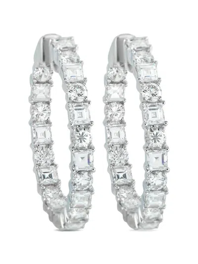 Pre-owned Lb Exclusive Diamond Hoop Earrings In Silver