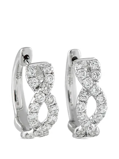 Pre-owned Lb Exclusive Diamond Hoop Earrings In Silver