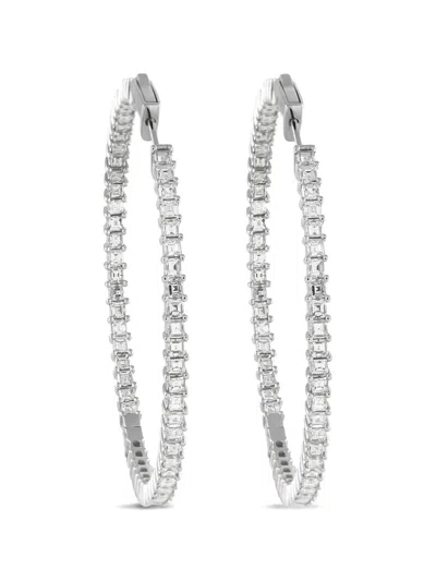Pre-owned Lb Exclusive Diamond Hoop Earrings In Silver