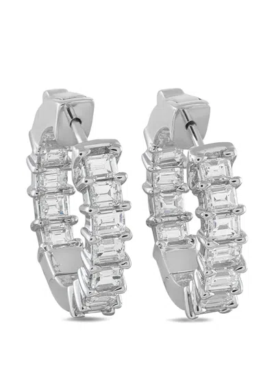 Pre-owned Lb Exclusive Diamond Hoop Earrings In Silver