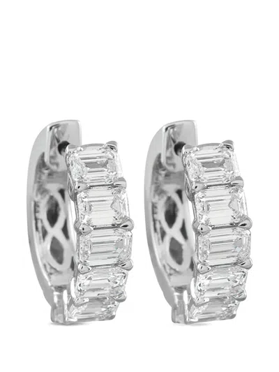 Pre-owned Lb Exclusive Diamond Hoop Earrings In Silver