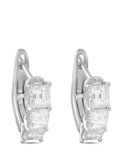 Pre-owned Lb Exclusive Diamond Hoop Earrings In Silver