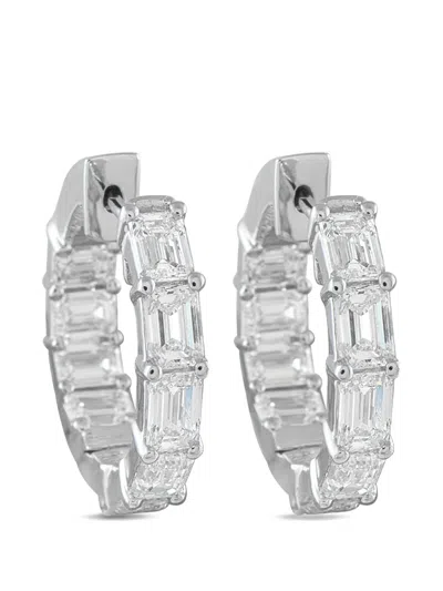 Pre-owned Lb Exclusive Diamond Hoop Earrings In Silver