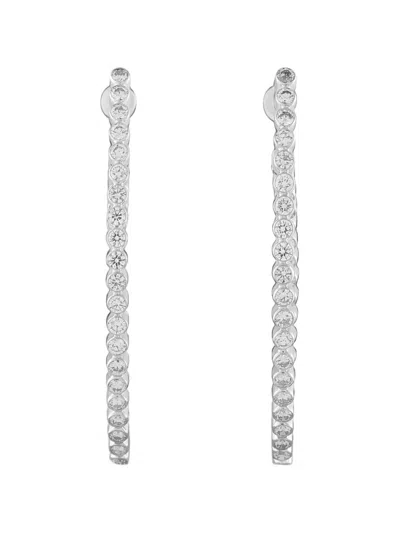 Pre-owned Lb Exclusive Diamond Hoop Earrings In Silver