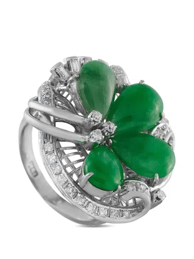 Pre-owned Lb Exclusive Diamond Jade Ring In Silver