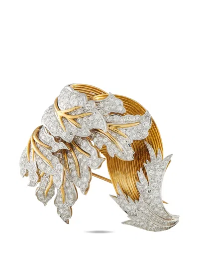 Pre-owned Lb Exclusive Diamond Leaf Brooch In Gold