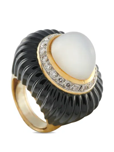 Pre-owned Lb Exclusive Diamond Moonstone And Onyx Embellished Ring In Gold