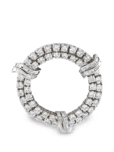 Pre-owned Lb Exclusive Diamond Open-circle Brooch In Silver