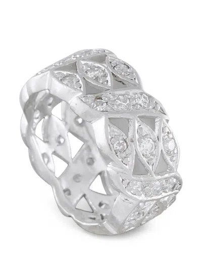 Pre-owned Lb Exclusive Diamond Openwork Ring In Silver