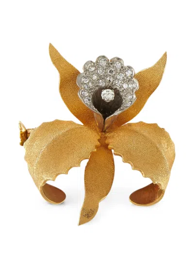 Pre-owned Lb Exclusive Diamond Orchid Earrings And Brooch Set In Gold