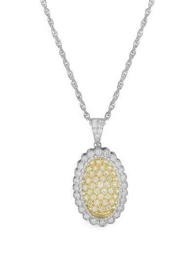 Pre-owned Lb Exclusive Diamond Oval Pendant Necklace In Silver