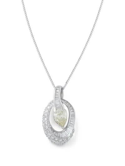 Pre-owned Lb Exclusive Diamond Oval-halo Necklace In Silver