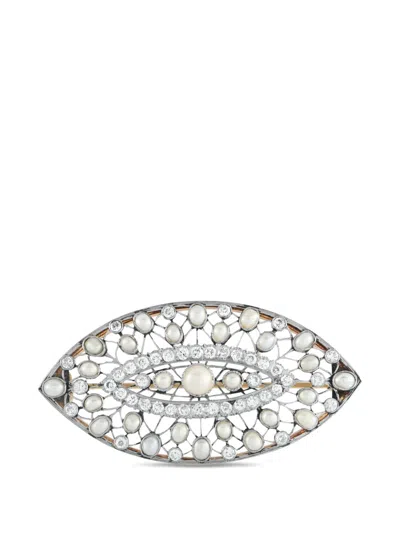 Pre-owned Lb Exclusive Diamond Pearl Brooch In Silver