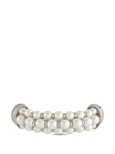 Pre-owned Lb Exclusive Diamond Pearl Brooch In White