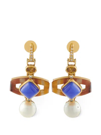 Pre-owned Lb Exclusive Diamond Pearl Drop Earrings In Gold