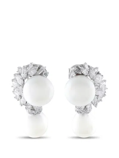 Pre-owned Lb Exclusive Diamond Pearl Earrings In Silver