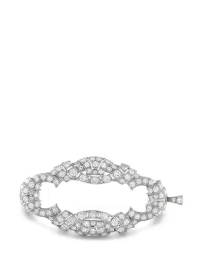 Pre-owned Lb Exclusive Diamond Plaque Brooch In Silver