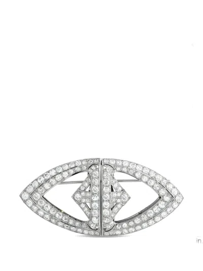 Pre-owned Lb Exclusive Diamond Platinum Eye-shape Brooch In Silver
