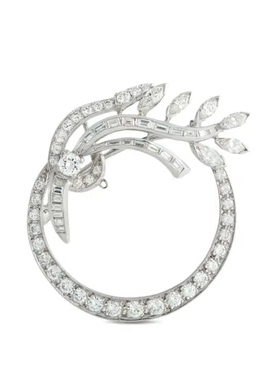 Pre-owned Lb Exclusive Diamond Round Brooch In Silver