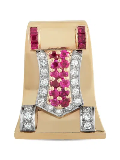 Pre-owned Lb Exclusive Diamond Ruby Brooch In Gold