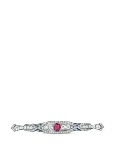 Pre-owned Lb Exclusive Diamond Ruby Brooch In Silver