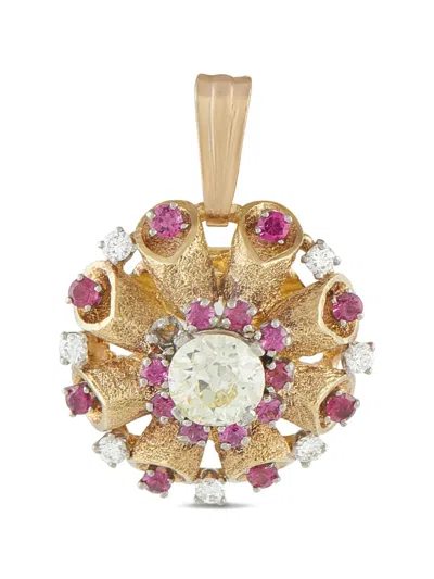 Pre-owned Lb Exclusive Diamond Ruby Embellished Pendant In Gold