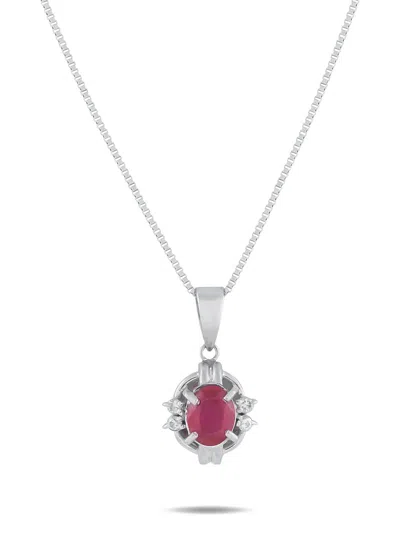 Pre-owned Lb Exclusive Diamond Ruby Pendant Necklace In Silver