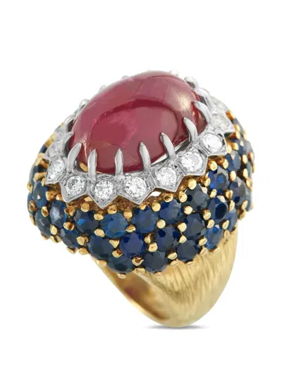 Pre-owned Lb Exclusive Diamond Ruby Sapphire Ring In Gold