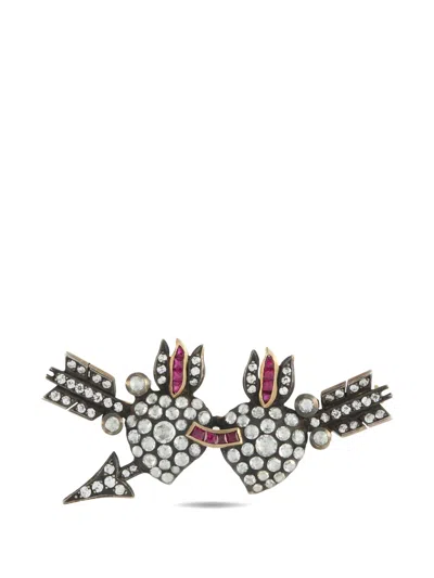 Pre-owned Lb Exclusive Diamond Ruby Silver Brooch In Black