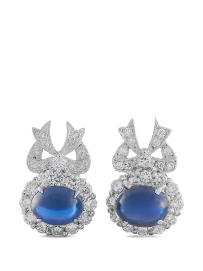 Pre-owned Lb Exclusive Diamond Sapphire Bow Earrings In Silver