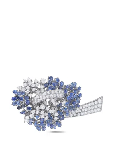 Pre-owned Lb Exclusive Diamond Sapphire Brooch In Silver