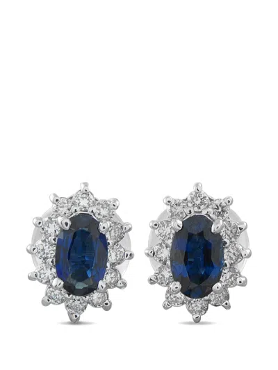 Pre-owned Lb Exclusive Diamond Sapphire Earrings In Silver