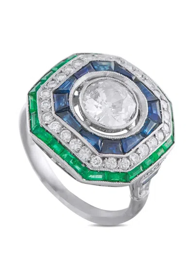 Pre-owned Lb Exclusive Diamond Sapphire Emerald Ring In Silver